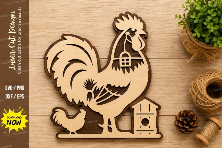 Farm Rooster Scene Laser Cut SVG Design rooster svg, farm