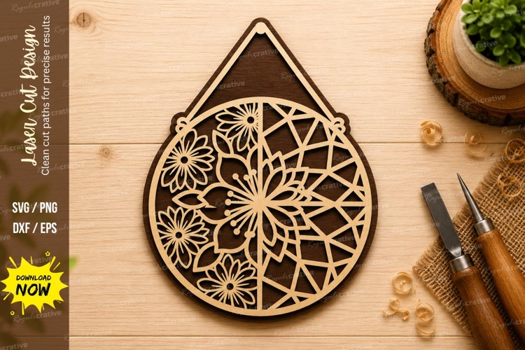 Mandala Water Drop Laser Cut SVG Design water drop svg