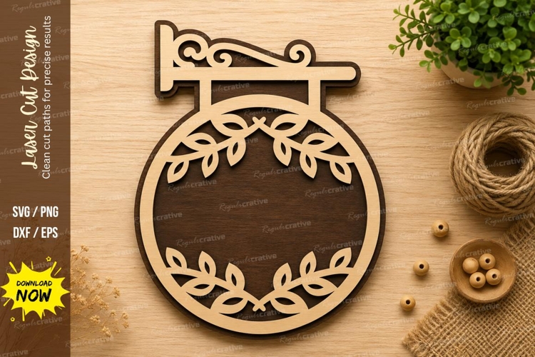Round Hanging Wreath Frame Laser Cut SVG Design round frame