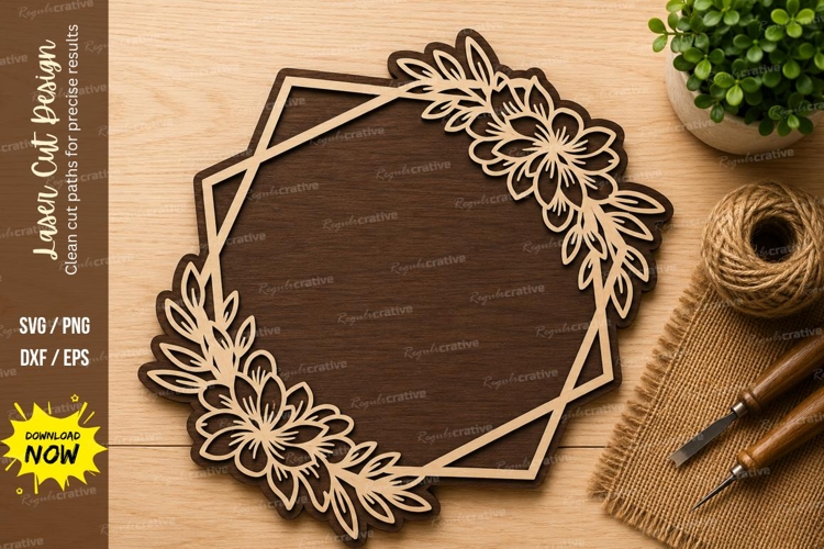 Geometric Floral Frame Laser Cut SVG Design geometric frame