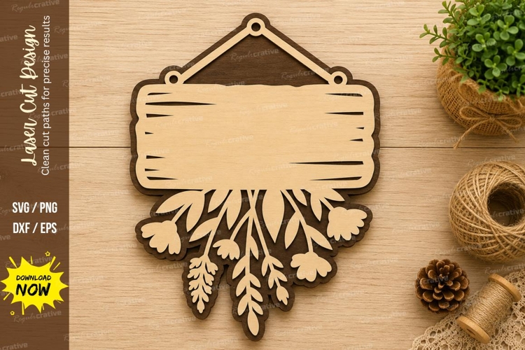 Rustic Hanging Wooden Sign Laser Cut SVG Design rustic sign