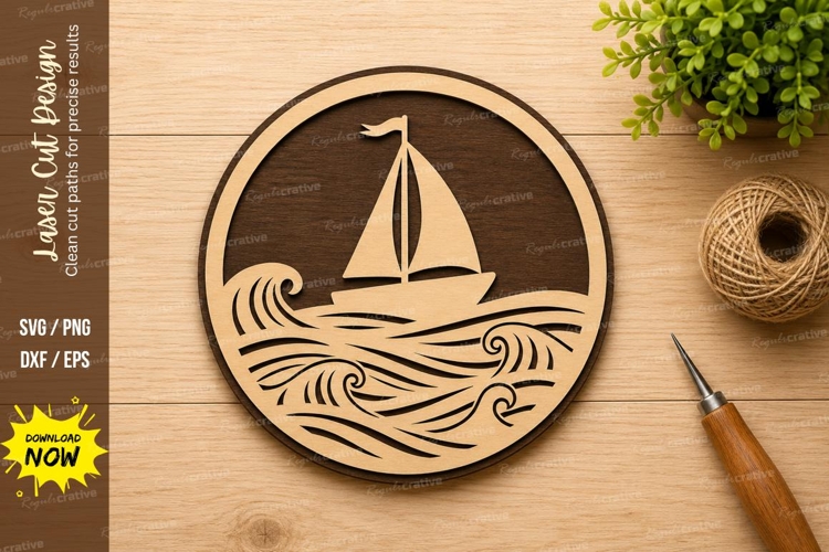Ocean Sailboat Circle Laser Cut SVG Design sailboat svg