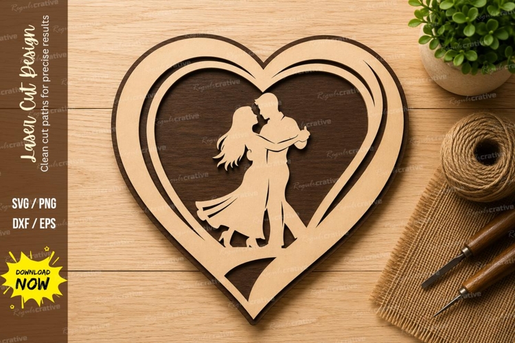 Romantic Dancing Couple Heart Laser Cut SVG Design couple