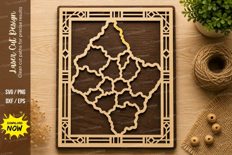 Geometric Map Frame Laser Cut SVG Design geometric map svg
