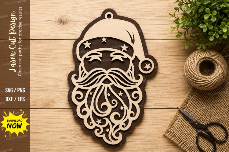 Decorative Santa Face Laser Cut SVG Design santa face svg
