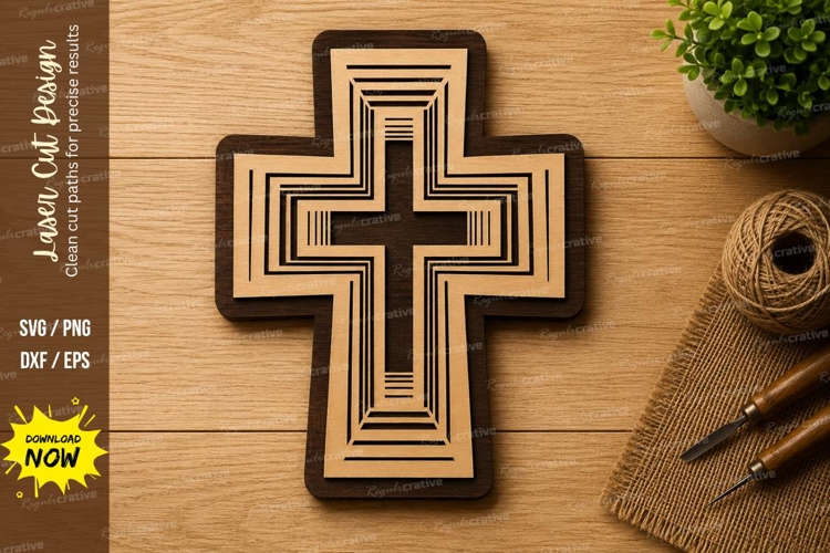 Modern Layered Cross Laser Cut SVG Design modern cross svg,