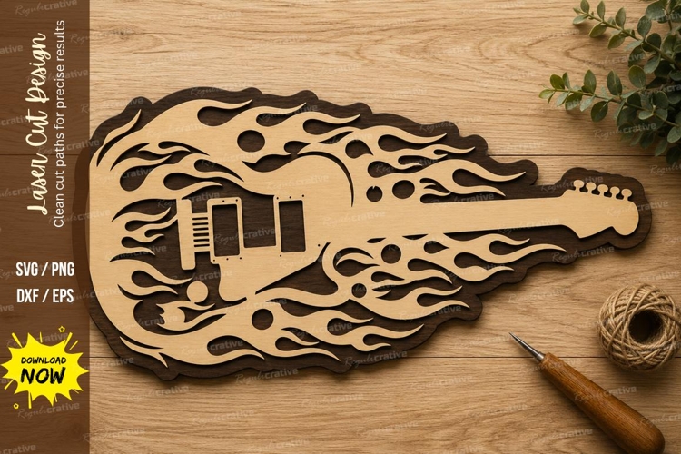 Flaming Guitar Laser Cut SVG Design guitar svg, flaming