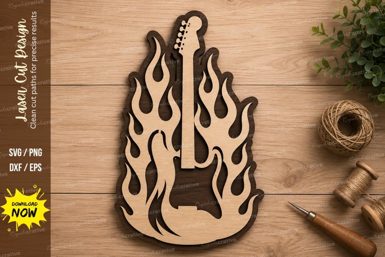 Bass Guitar Flame Laser Cut SVG Design bass guitar svg