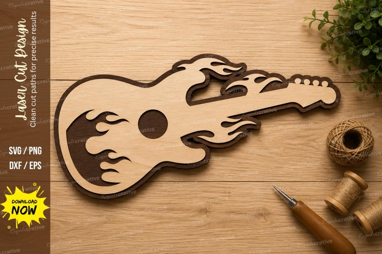 Acoustic Flame Guitar Laser Cut SVG Design acoustic guitar