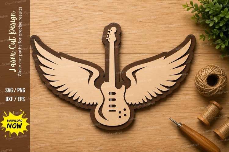 Winged Electric Guitar Laser Cut SVG Design winged guitar