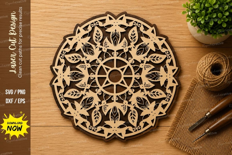 Mandala Floral Wheel Laser Cut SVG Design mandala svg, flora