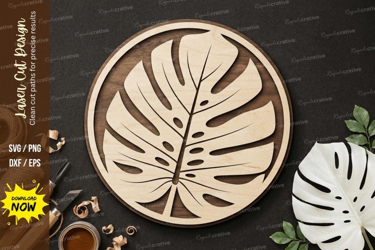 Tropical Monstera Leaf Round Mandala Laser Cut