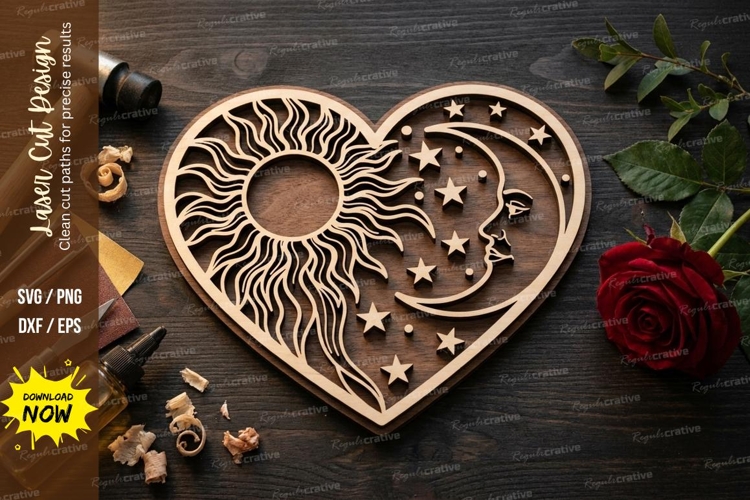 Sun and Moon Heart Mandala Celestial Laser Cut svg