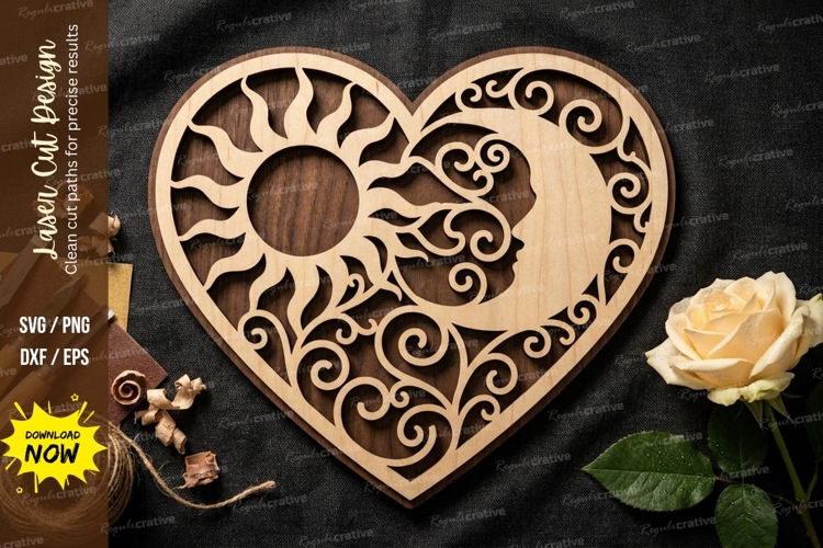 Sun and Moon Heart Mandala Decorative Laser Cut SVG