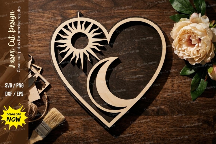 Sun and Moon Heart Frame Minimal Celestial Laser Cut SVG