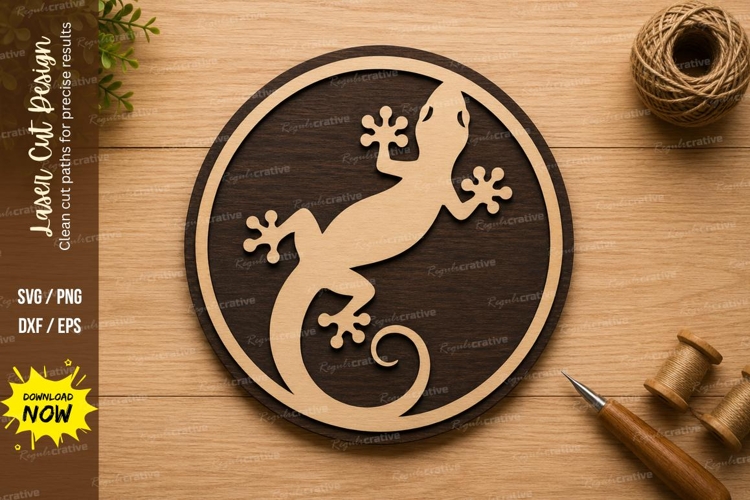Gecko Lizard Circle Wall Art Laser Cut SVG File gecko svg