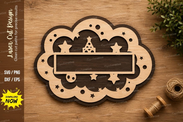 Decorative Floral Name Plaque Laser Cut SVG File name