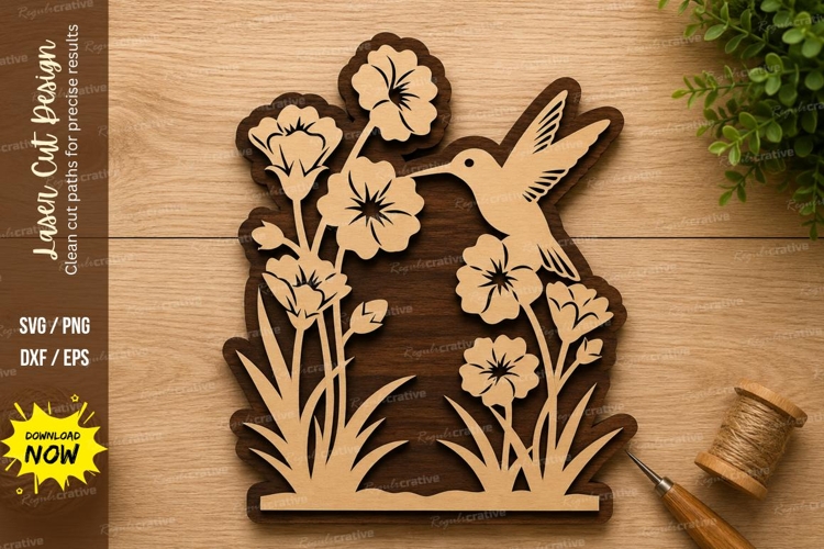 Hummingbird and Wildflowers Wall Art Laser Cut SVG File