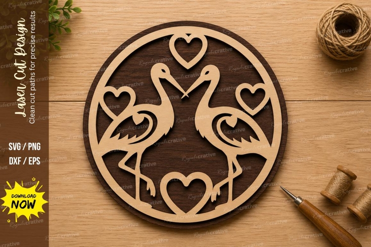 Flamingo Love Heart Circle Wall Art Laser Cut SVG File