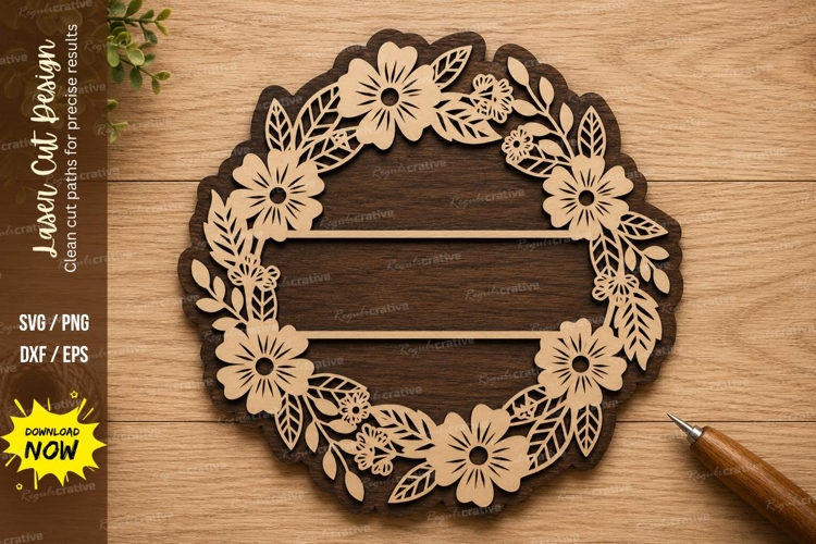 Floral Wreath Name Sign Laser Cut SVG File floral wreath svg