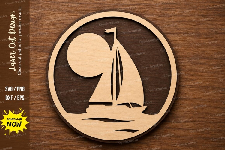 Sailboat Sunset Circle Scene Laser Cut SVG File sailboat svg