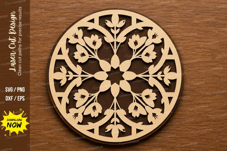 Floral Mandala Round Ornament Laser Cut SVG File mandala svg