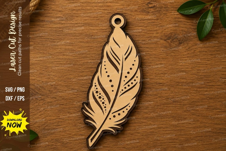 Decorative Feather Pendant Laser Cut SVG File feather svg