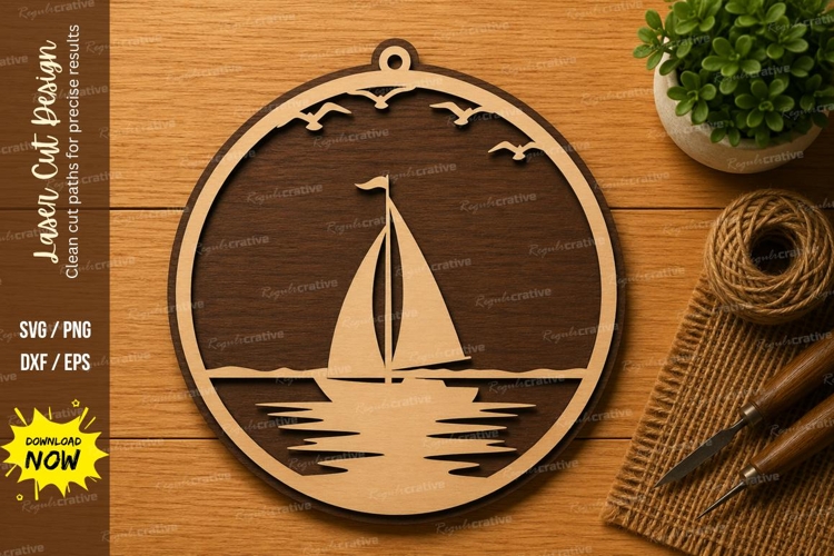 Sailboat Sunset Ornament Laser Cut SVG File sailboat svg