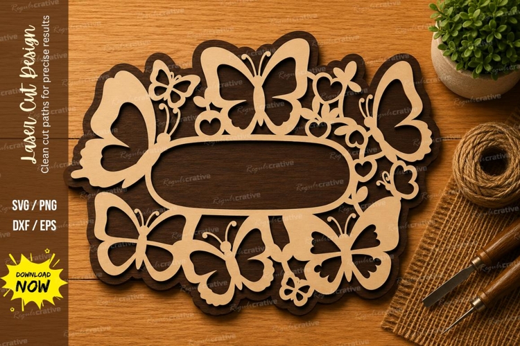Butterfly Floral Name Frame Laser Cut SVG File butterfly