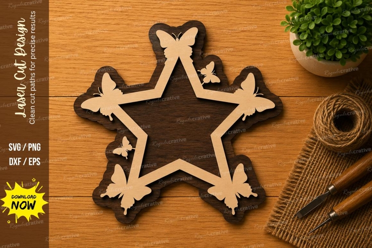 Butterfly Star Monogram Frame Laser Cut SVG File star frame