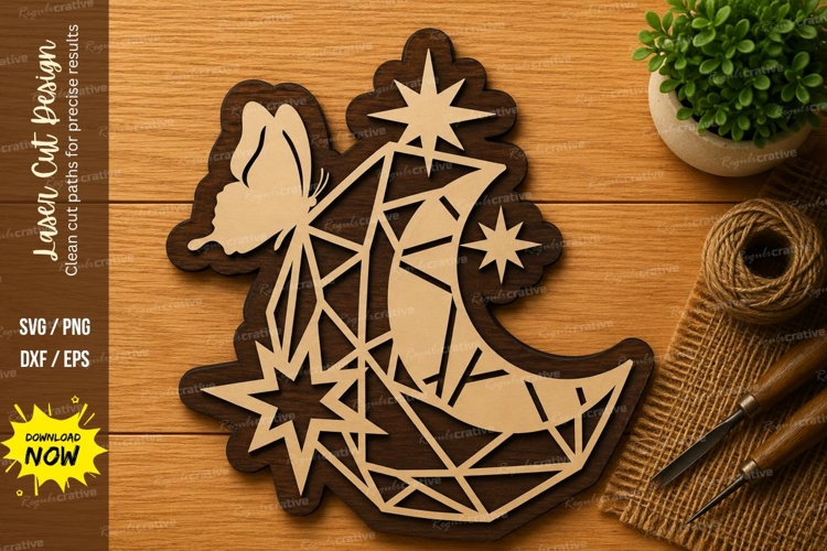 Geometric Moon Butterfly Laser Cut SVG File geometric moon