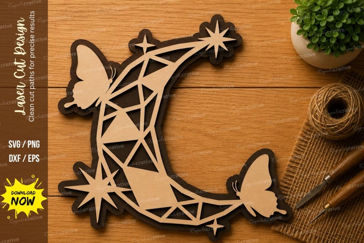 Geometric Crescent Moon Butterfly Laser Cut SVG File crescen