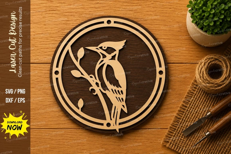 Woodpecker Bird Circle Laser Cut SVG File woodpecker svg, bi