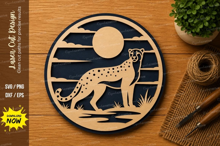 Cheetah Moon Circle Laser Cut SVG File cheetah svg, cheetah