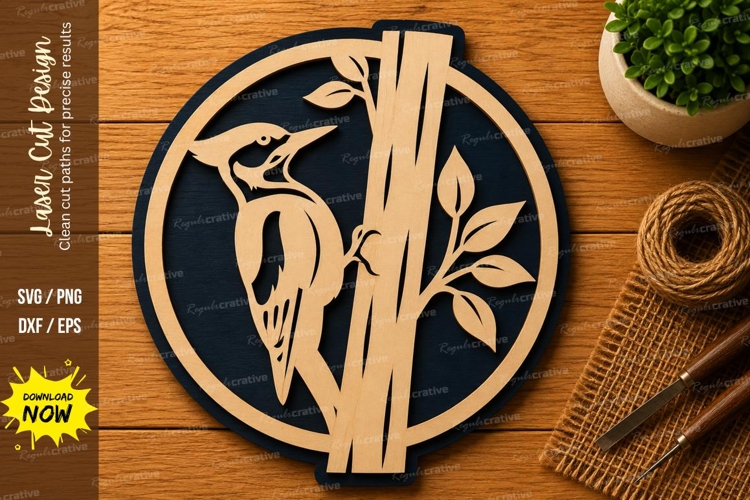 Woodpecker Tree Branch Laser Cut SVG File woodpecker svg