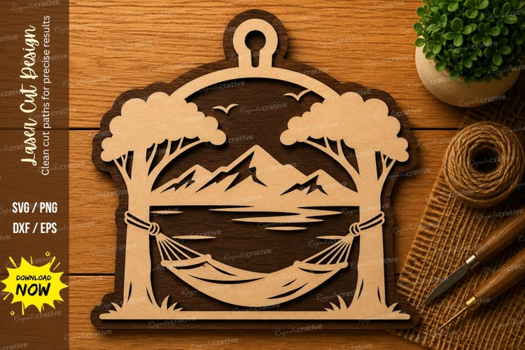 Mountain Lake Landscape Ornament Laser Cut SVG File mountain