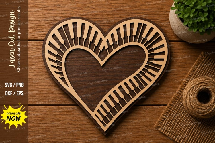 Minimal Heart Piano SVG | Romantic Keyboard Laser Cut File