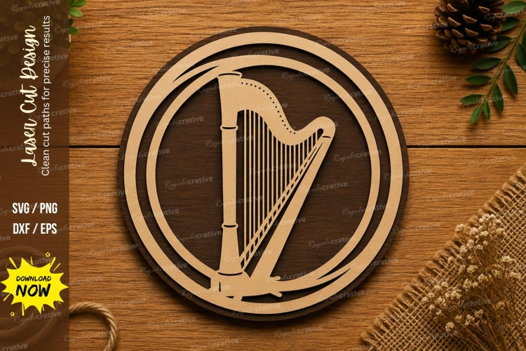 Classic Harp Circle SVG | Musical Instrument Laser Cut