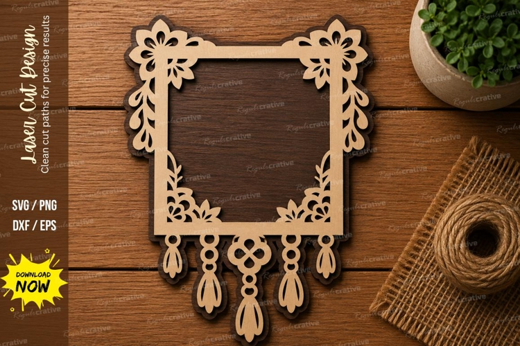 Boho Hanging Frame SVG | Floral Laser Cut Sign Frame | Glowf