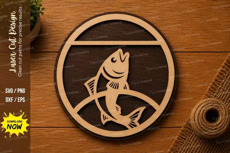 Jumping Fish Circle SVG | Fishing Laser Cut File | Glowforge