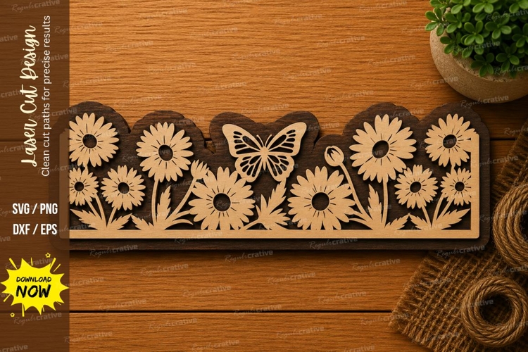 Sunflower Border SVG | Floral Laser Cut File | Glowforge CNC