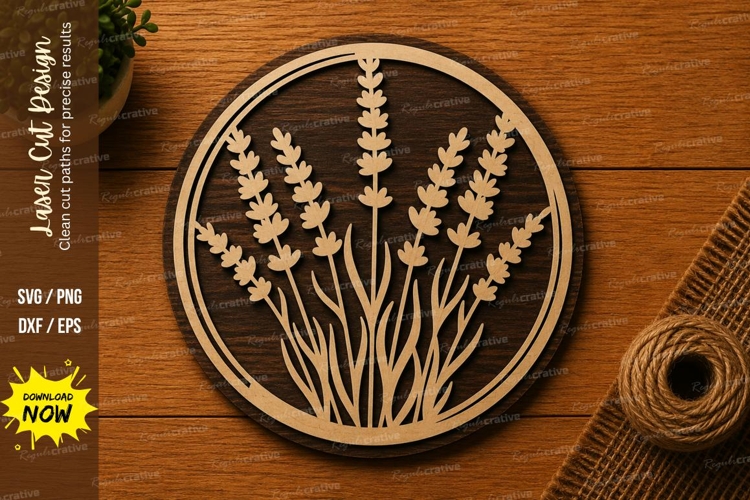 Lavender Floral Circle SVG | Botanical Laser Cut File | Glow