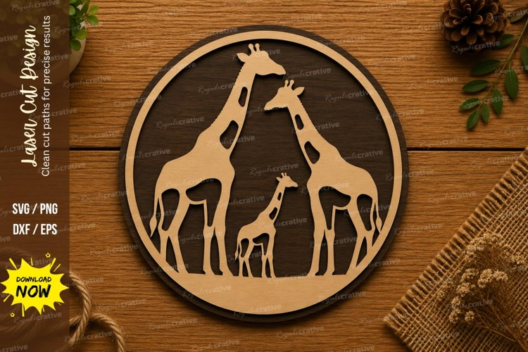 Giraffe Family Circle SVG | Safari Animal Laser Cut File