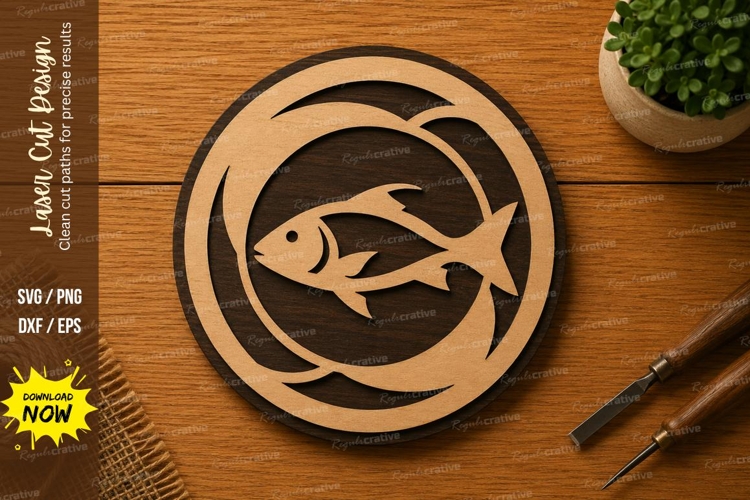 Fish Circle SVG | Fishing Laser Cut File | Glowforge CNC DXF
