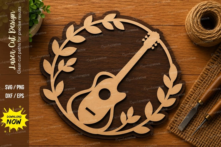 Guitar Laurel Wreath SVG | Music Laser Cut File | Glowforge