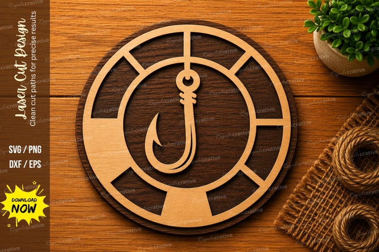 Fishing Hook Circle SVG | Angler Laser Cut File | Glowforge