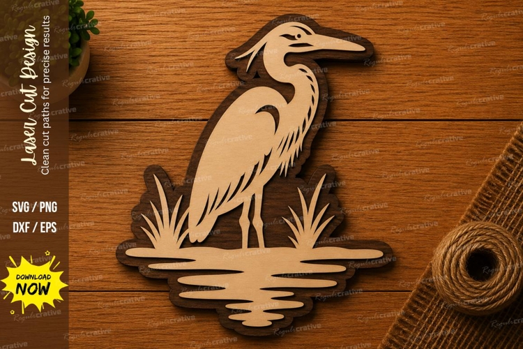 Heron Bird SVG | Water Bird Laser Cut File | Glowforge CNC