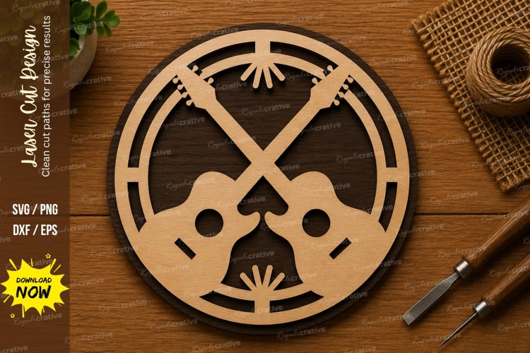Crossed Guitar SVG | Music Instrument Laser Cut File