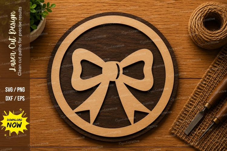 Ribbon Bow Circle SVG | Decorative Laser Cut File | Glowforg