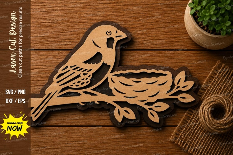 Bird on Branch SVG | Nature Bird Laser Cut File | Glowforge